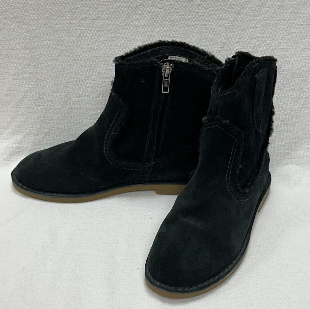 Womens UGG Boots Size 5 Catica Black Suede Shearling Zip Up Ankle Booties